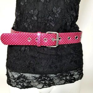 Pink Belt Grommet Dot Faux Satin Silver Buckle S/M 29" to 33" Goth Punk Cosplay